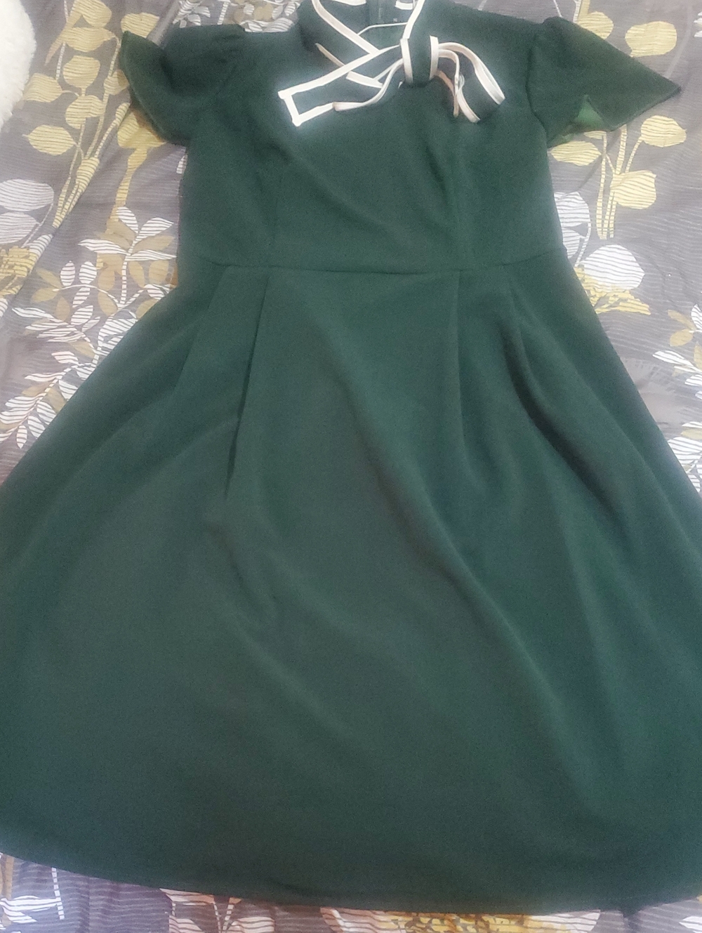 Amazon Dark Green Midi Dress with Contrast Bow